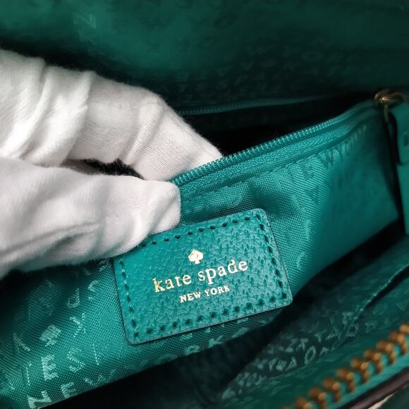 Kate Spade Teal Leather Double Handles Zipper Closure Satchel Bag - Picture 10 of 16